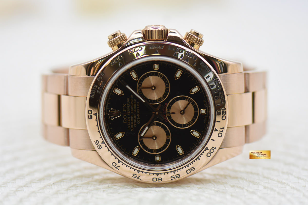 [SOLD] ROLEX OYSTER DAYTONA 40mm EVEROSE GOLD IN BRACELET BLACK DIAL 116505 (MINT)