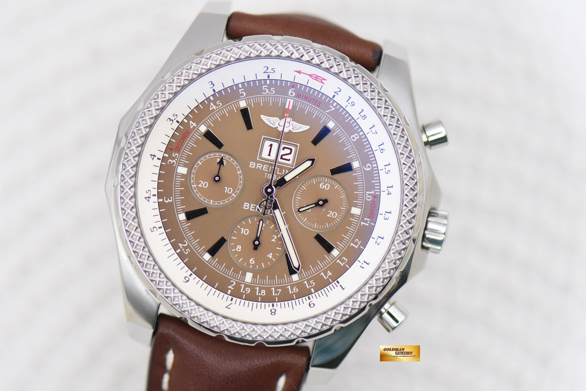 [SOLD] BREITLING BENTLEY 6.75 CHRONOGRAPH 48.7mm STEEL LEATHER STRAP AUTOMATIC BRONZE DIAL A44362 (MINT)