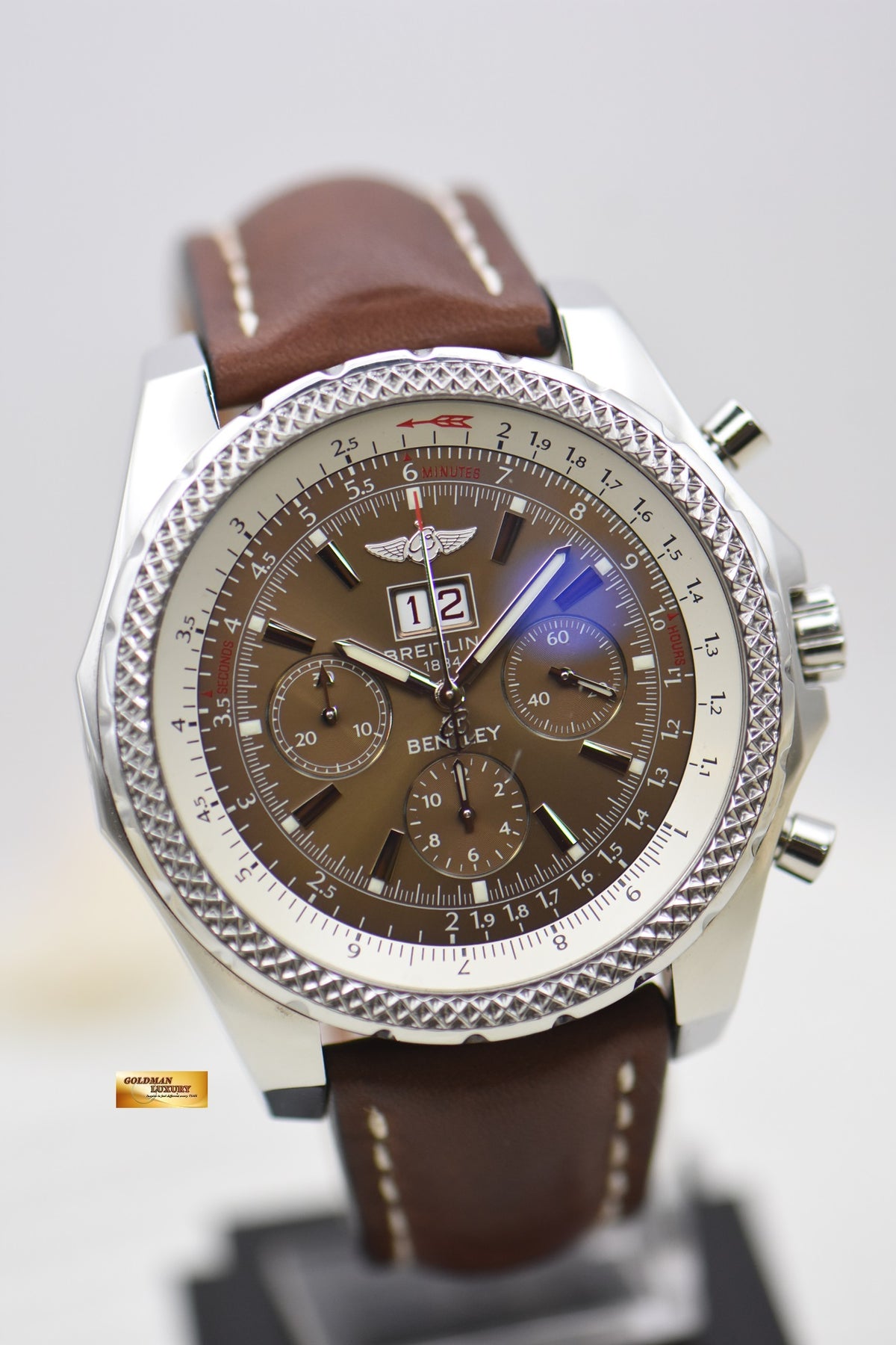 [SOLD] BREITLING BENTLEY 6.75 CHRONOGRAPH 48.7mm STEEL LEATHER STRAP AUTOMATIC BRONZE DIAL A44362 (MINT)