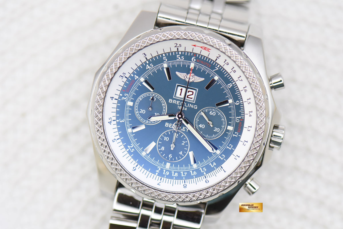 [SOLD] BREITLING BENTLEY 6.75 CHRONOGRAPH 48.7mm STEEL BRACELET AUTOMATIC BLUE DIAL A44362 (MINT)