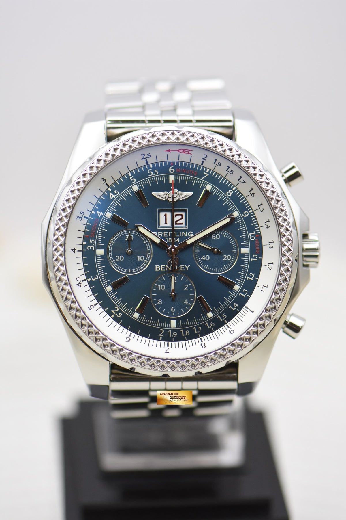 [SOLD] BREITLING BENTLEY 6.75 CHRONOGRAPH 48.7mm STEEL BRACELET AUTOMATIC BLUE DIAL A44362 (MINT)