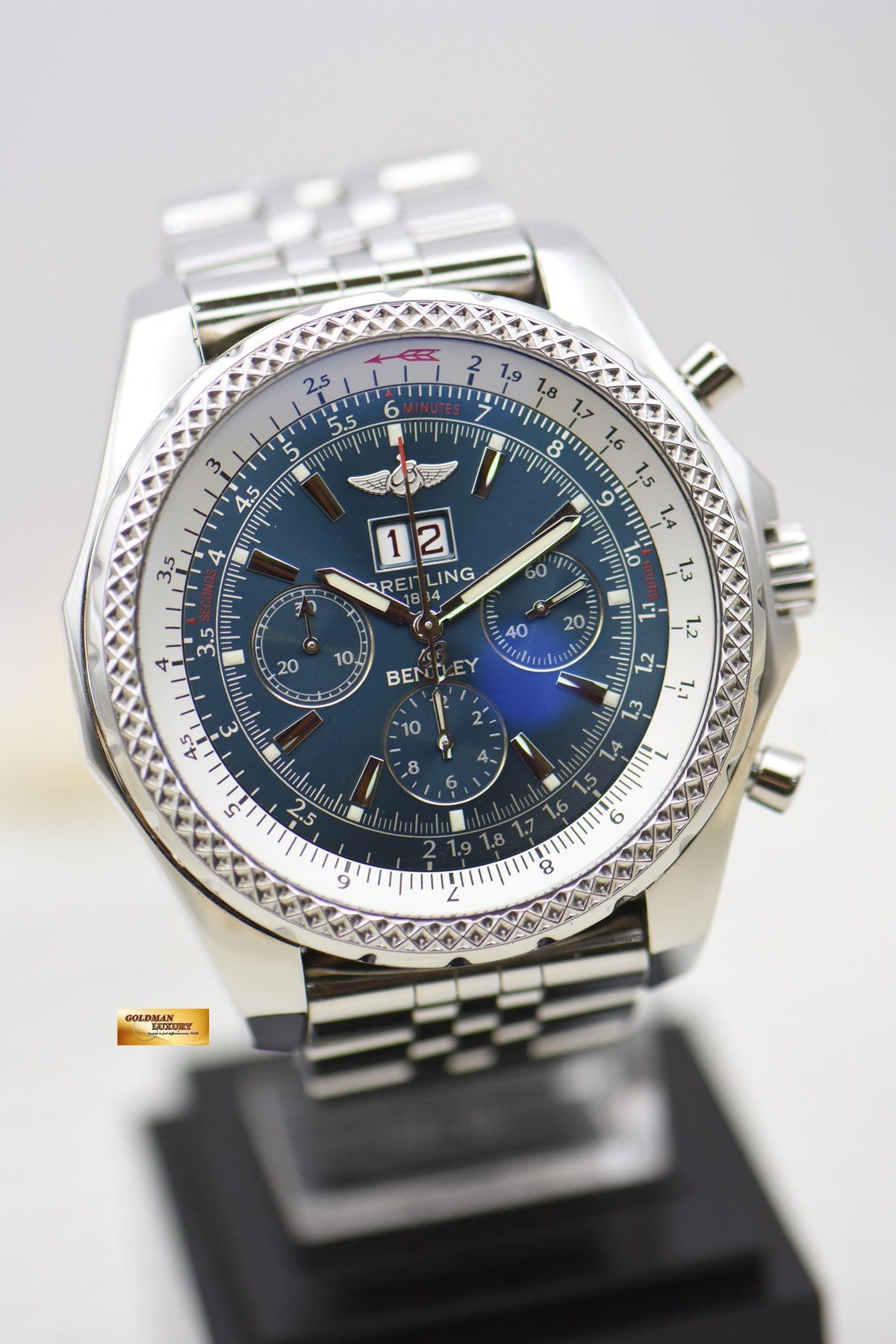 [SOLD] BREITLING BENTLEY 6.75 CHRONOGRAPH 48.7mm STEEL BRACELET AUTOMATIC BLUE DIAL A44362 (MINT)