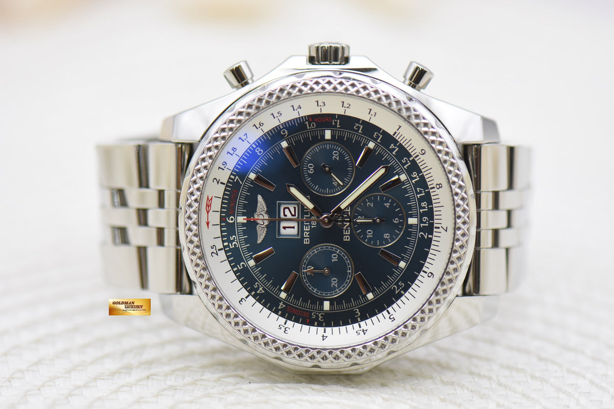 [SOLD] BREITLING BENTLEY 6.75 CHRONOGRAPH 48.7mm STEEL BRACELET AUTOMATIC BLUE DIAL A44362 (MINT)
