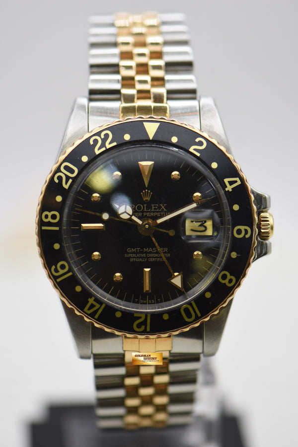 ROLEX OYSTER GMT-MASTER HALF-GOLD IN JUBILEE BRACELET NIPPLE BLACK DIAL 1675 (VINTAGE – AGING DIAL)