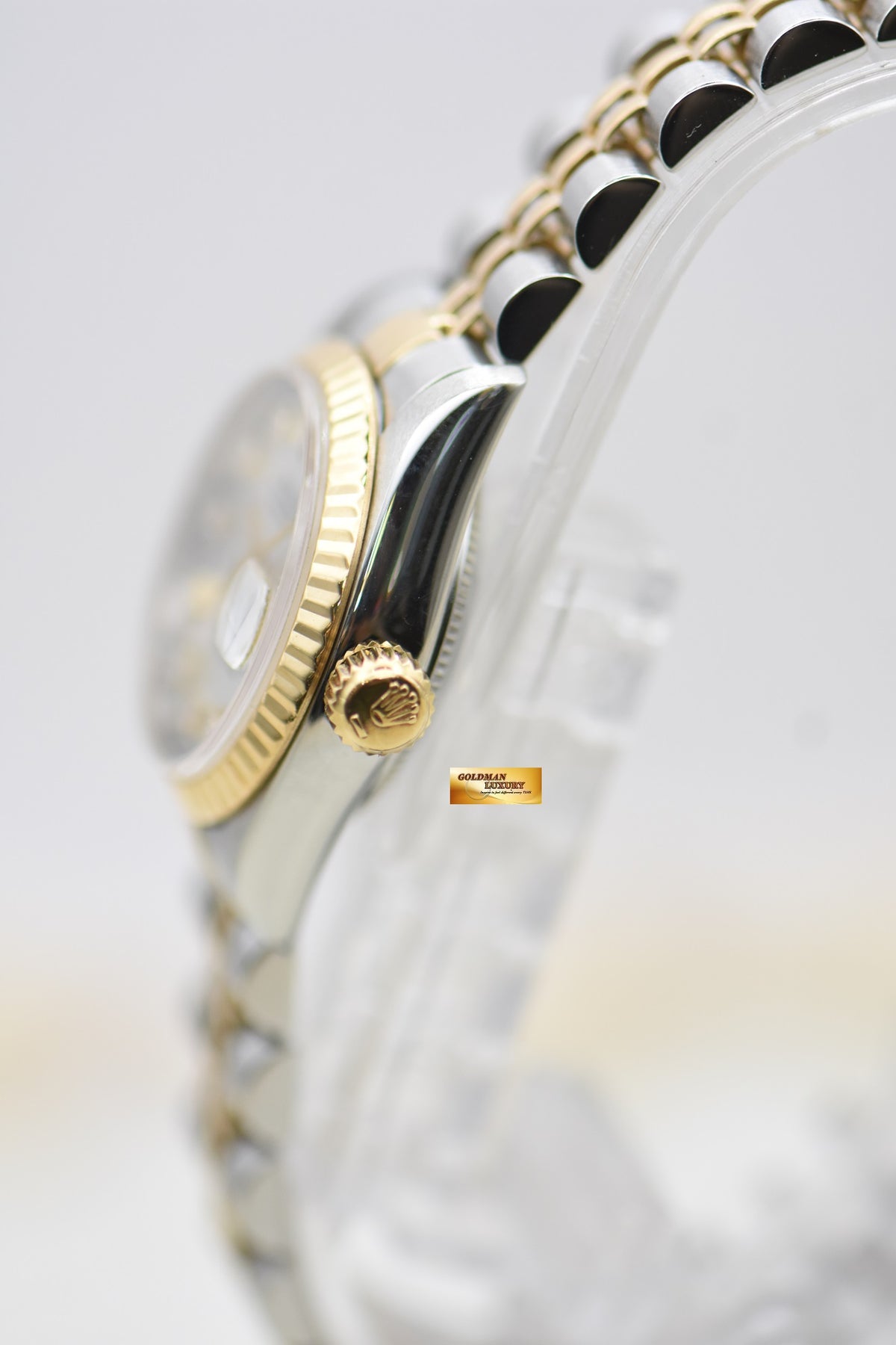 [SOLD] ROLEX OYSTER DATEJUST 26mm HALF-GOLD IN JUBILEE BRACELET SILVER DIAMOND DIAL 69173 (MINT)