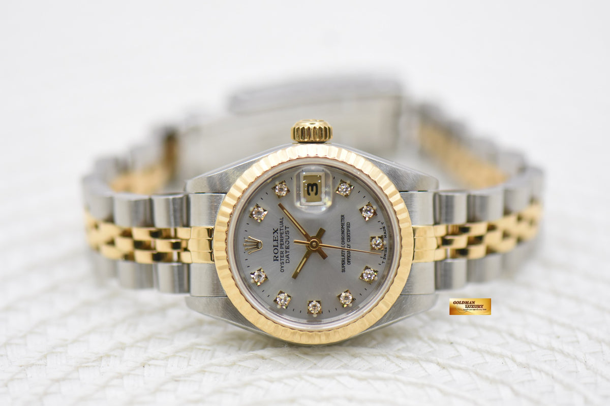 [SOLD] ROLEX OYSTER DATEJUST 26mm HALF-GOLD IN JUBILEE BRACELET SILVER DIAMOND DIAL 69173 (MINT)
