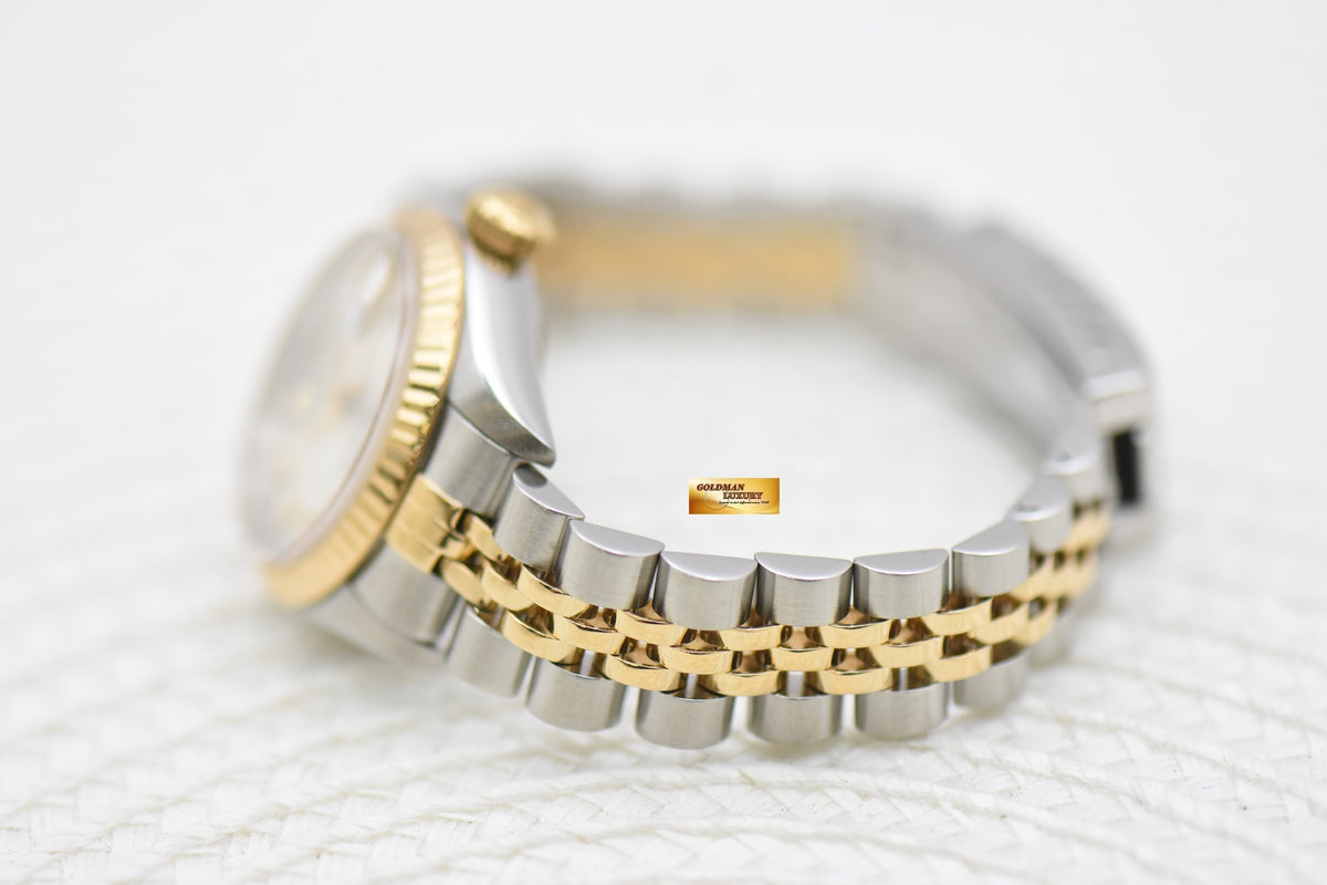 [SOLD] ROLEX OYSTER DATEJUST 26mm HALF-GOLD IN JUBILEE BRACELET SILVER DIAMOND DIAL 69173 (MINT)