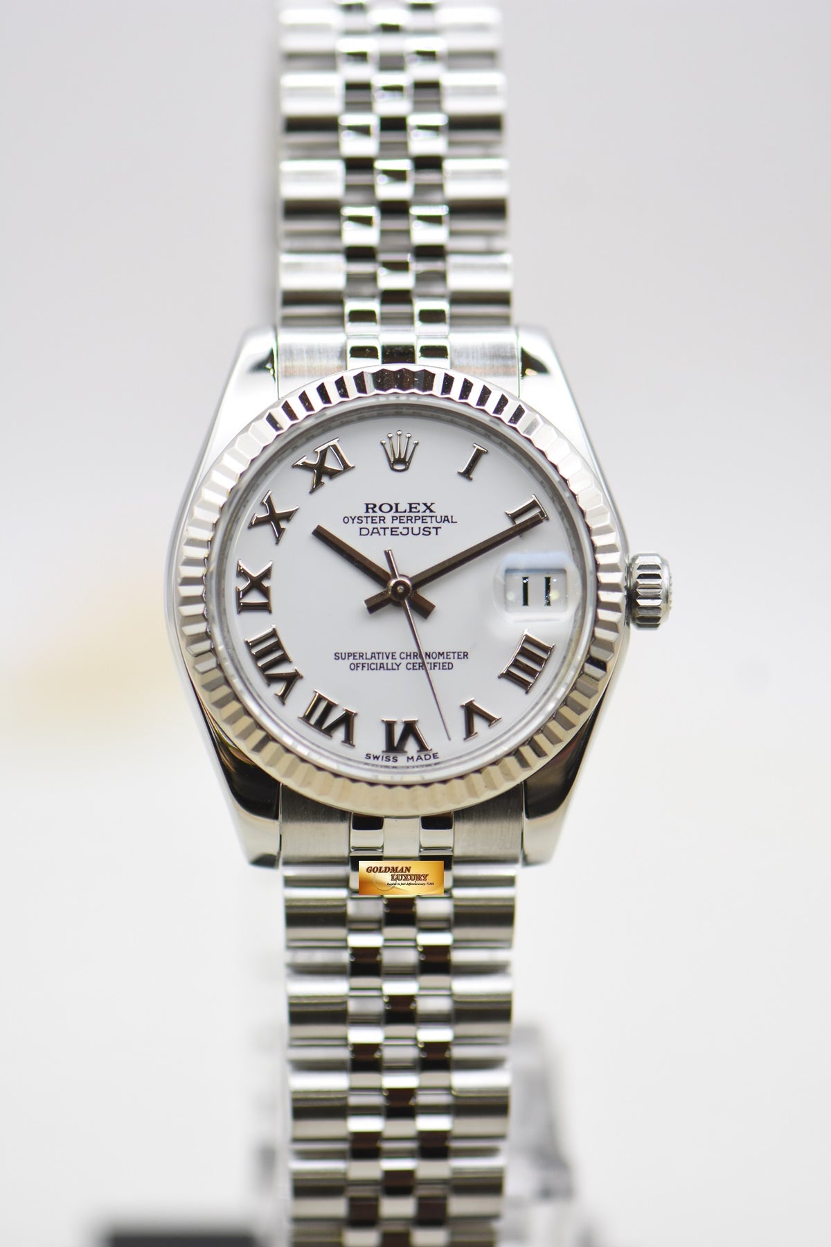 [SOLD] ROLEX OYSTER DATEJUST 31mm STEEL IN JUBILEE BRACELET WHITE ROMAN DIAL 178274 (MINT)