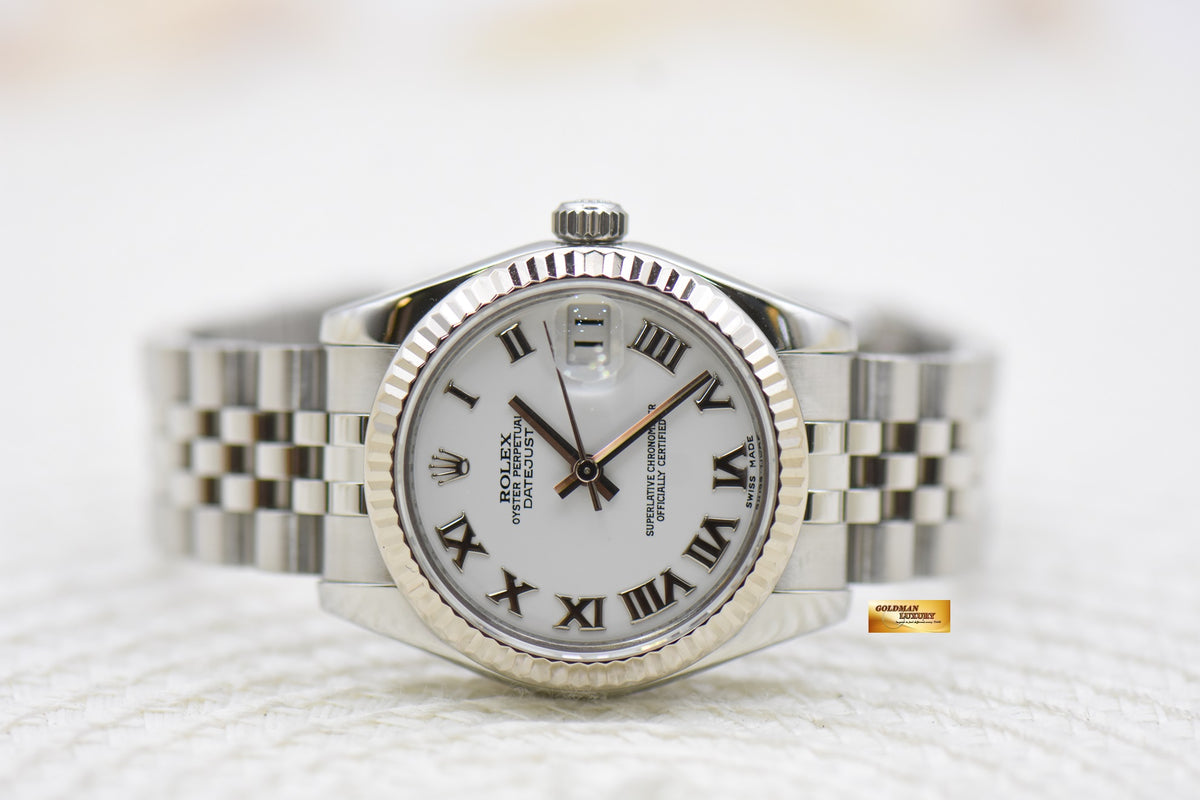 [SOLD] ROLEX OYSTER DATEJUST 31mm STEEL IN JUBILEE BRACELET WHITE ROMAN DIAL 178274 (MINT)