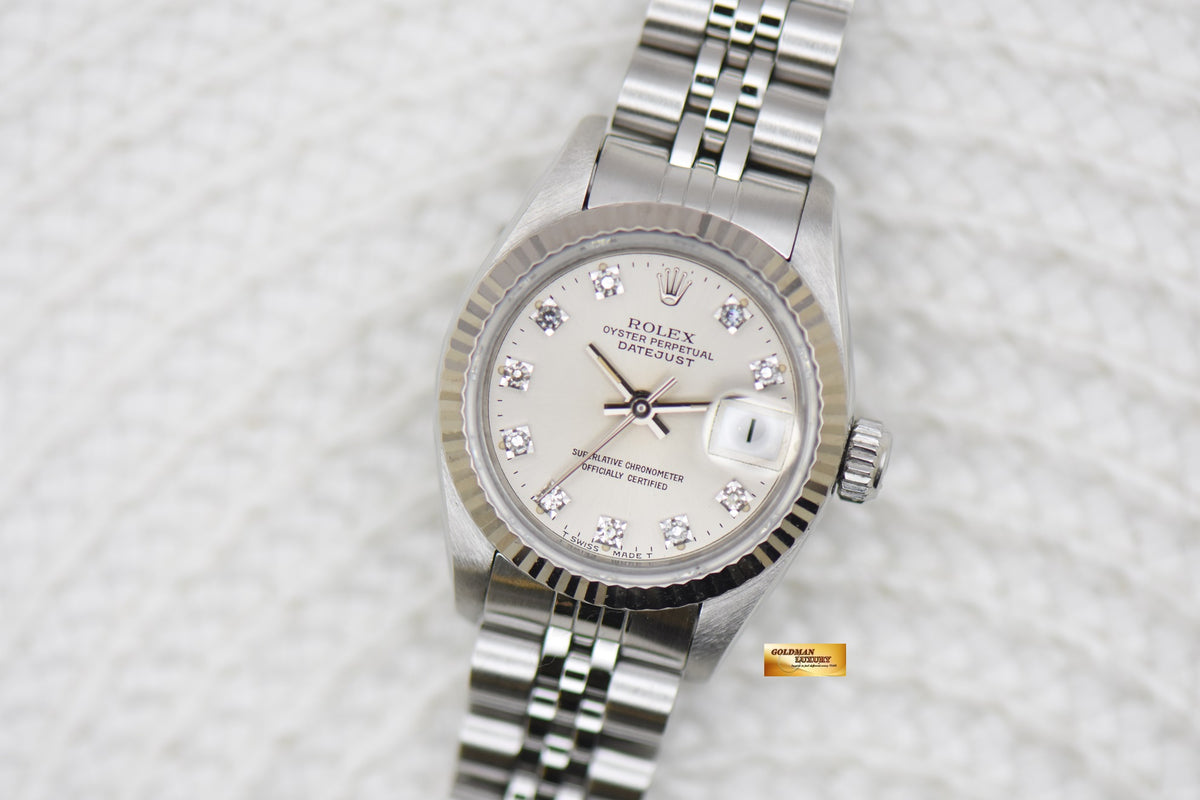 [SOLD] ROLEX OYSTER DATEJUST 26mm STEEL IN JUBILEE BRACELET SILVER DIAMOND DIAL 69174 (MINT)