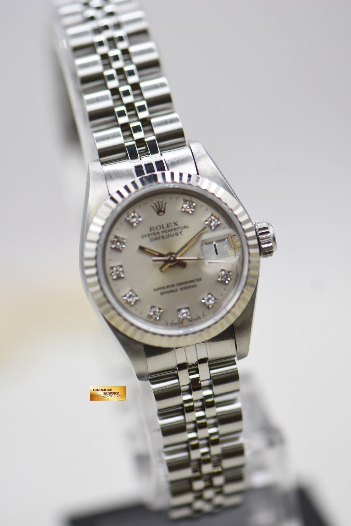 [SOLD] ROLEX OYSTER DATEJUST 26mm STEEL IN JUBILEE BRACELET SILVER DIAMOND DIAL 69174 (MINT)