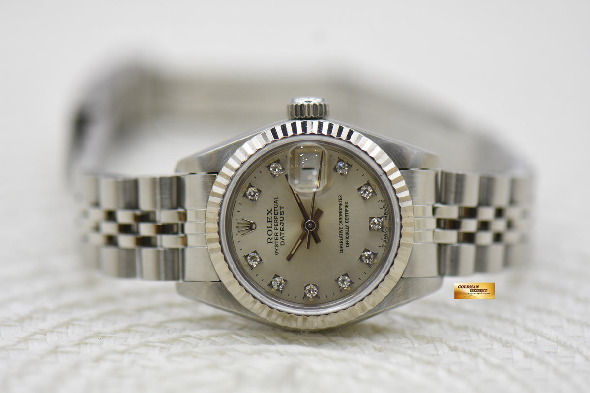 [SOLD] ROLEX OYSTER DATEJUST 26mm STEEL IN JUBILEE BRACELET SILVER DIAMOND DIAL 69174 (MINT)