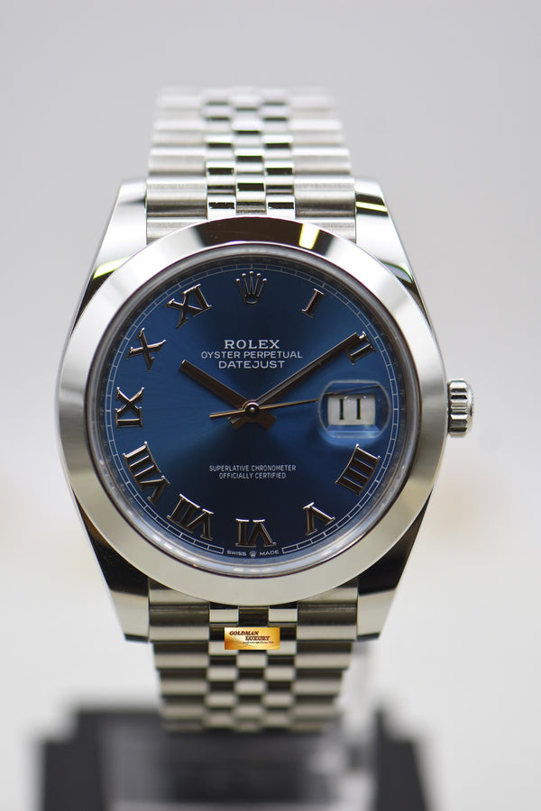 [SOLD] ROLEX OYSTER PERPETUAL DATEJUST 41 STEEL IN BRACELET BLUE ROMAN DIAL AUTOMATIC 126300 (MINT)