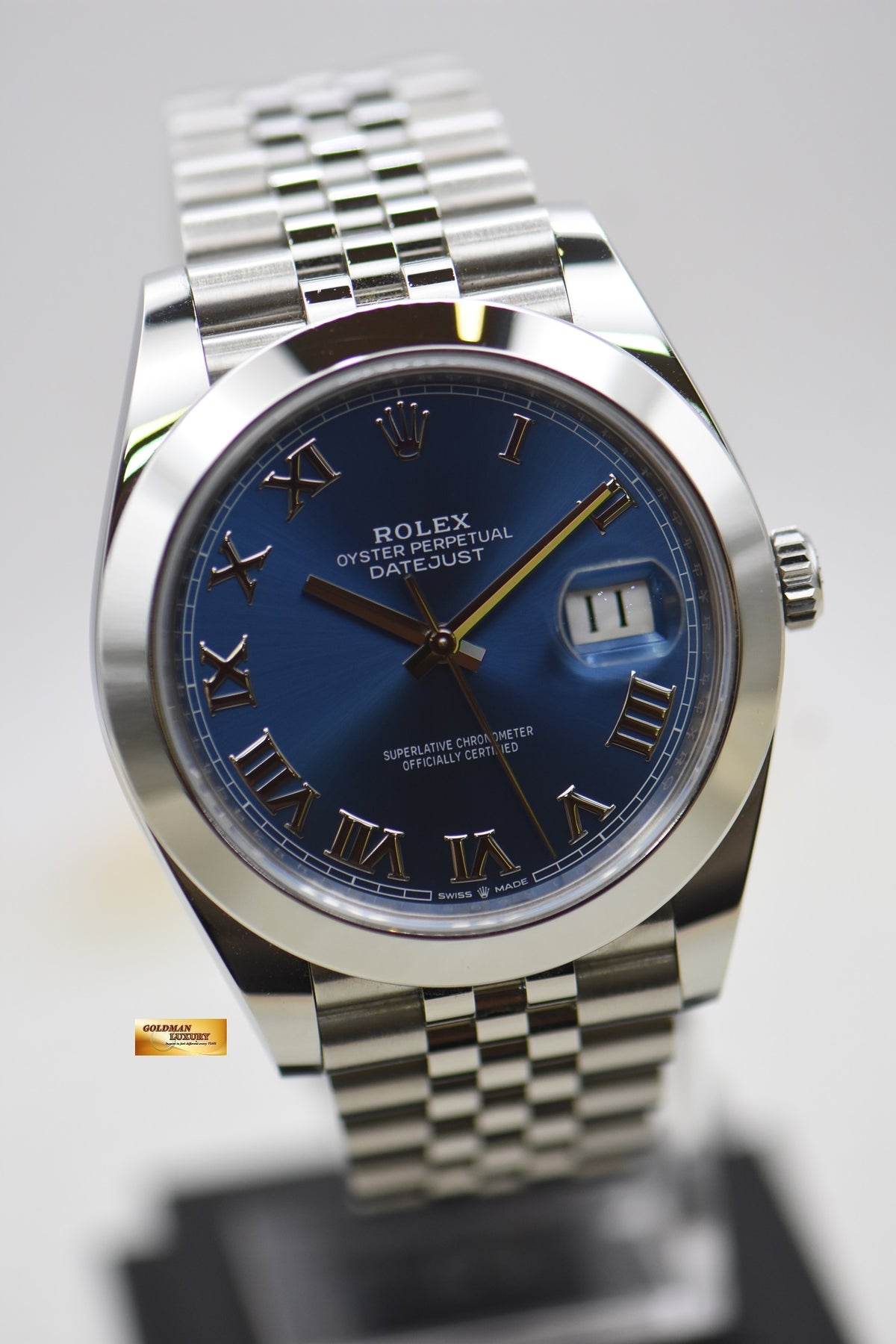 [SOLD] ROLEX OYSTER PERPETUAL DATEJUST 41 STEEL IN BRACELET BLUE ROMAN DIAL AUTOMATIC 126300 (MINT)