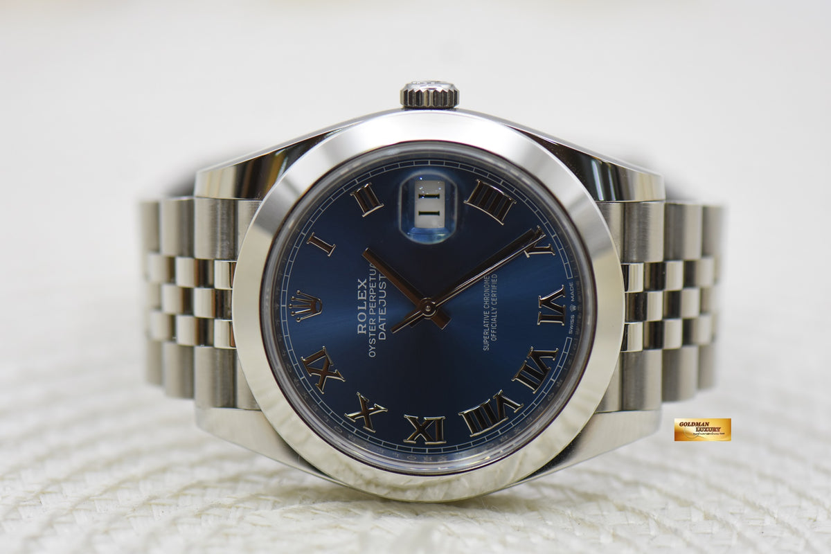 [SOLD] ROLEX OYSTER PERPETUAL DATEJUST 41 STEEL IN BRACELET BLUE ROMAN DIAL AUTOMATIC 126300 (MINT)