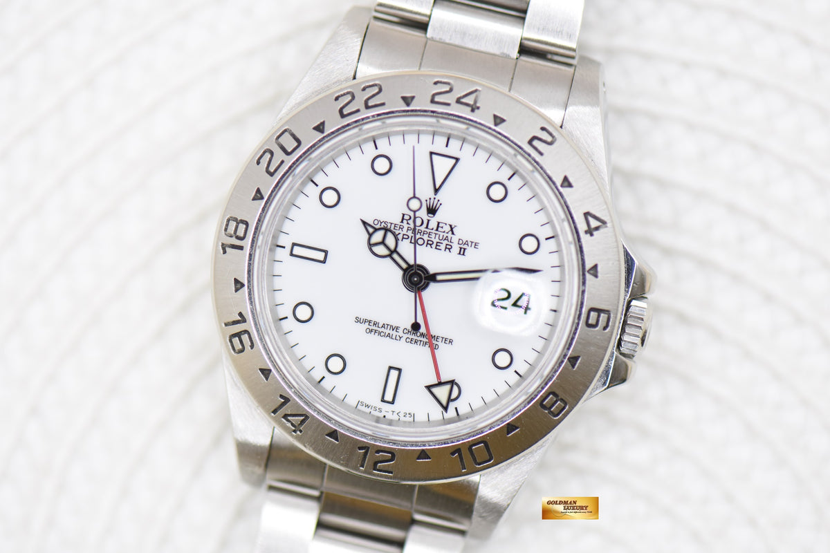 [SOLD] ROLEX OYSTER EXPLORER II 40mm STEEL WHITE TRITIUM DIAL 16570 (MINT)