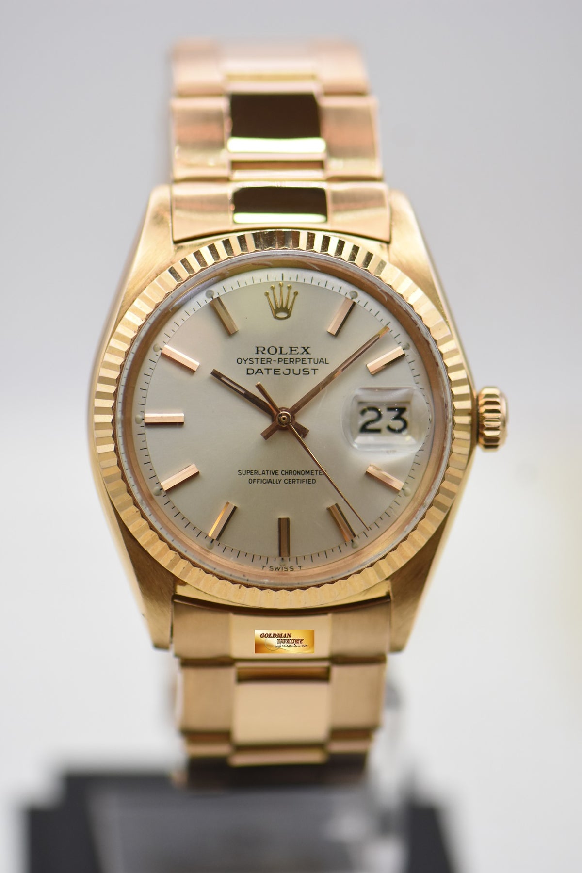 [SOLD] ROLEX OYSTER VINTAGE DATEJUST 36mm ROSE GOLD IN RIVETED BRACELET SILVER DIAL 1601 (VINTAGE-UNPOLISHED)