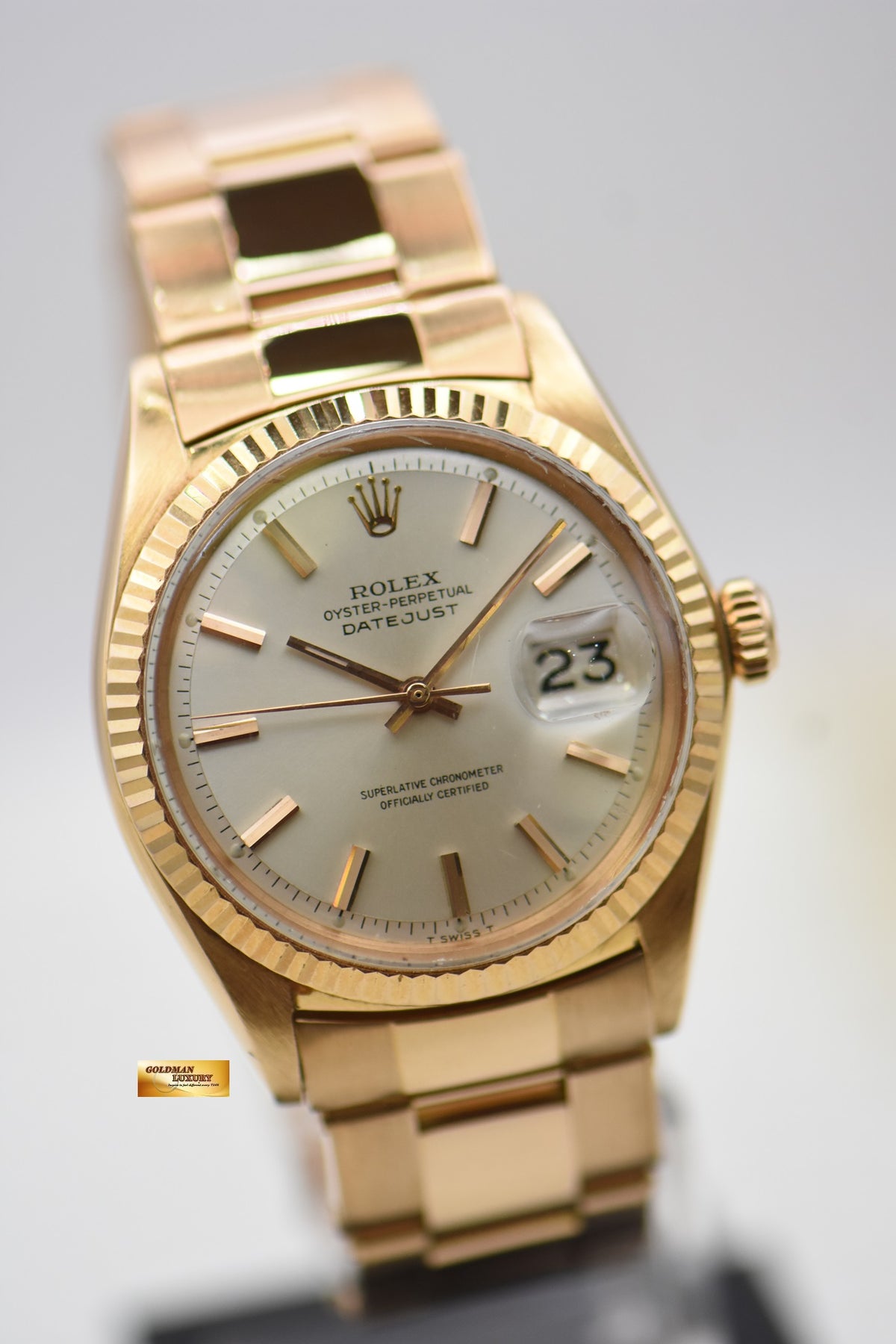 [SOLD] ROLEX OYSTER VINTAGE DATEJUST 36mm ROSE GOLD IN RIVETED BRACELET SILVER DIAL 1601 (VINTAGE-UNPOLISHED)