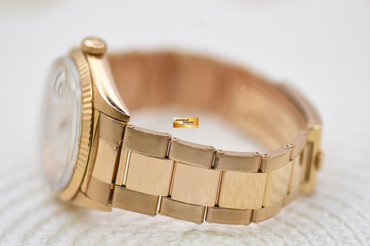 [SOLD] ROLEX OYSTER VINTAGE DATEJUST 36mm ROSE GOLD IN RIVETED BRACELET SILVER DIAL 1601 (VINTAGE-UNPOLISHED)
