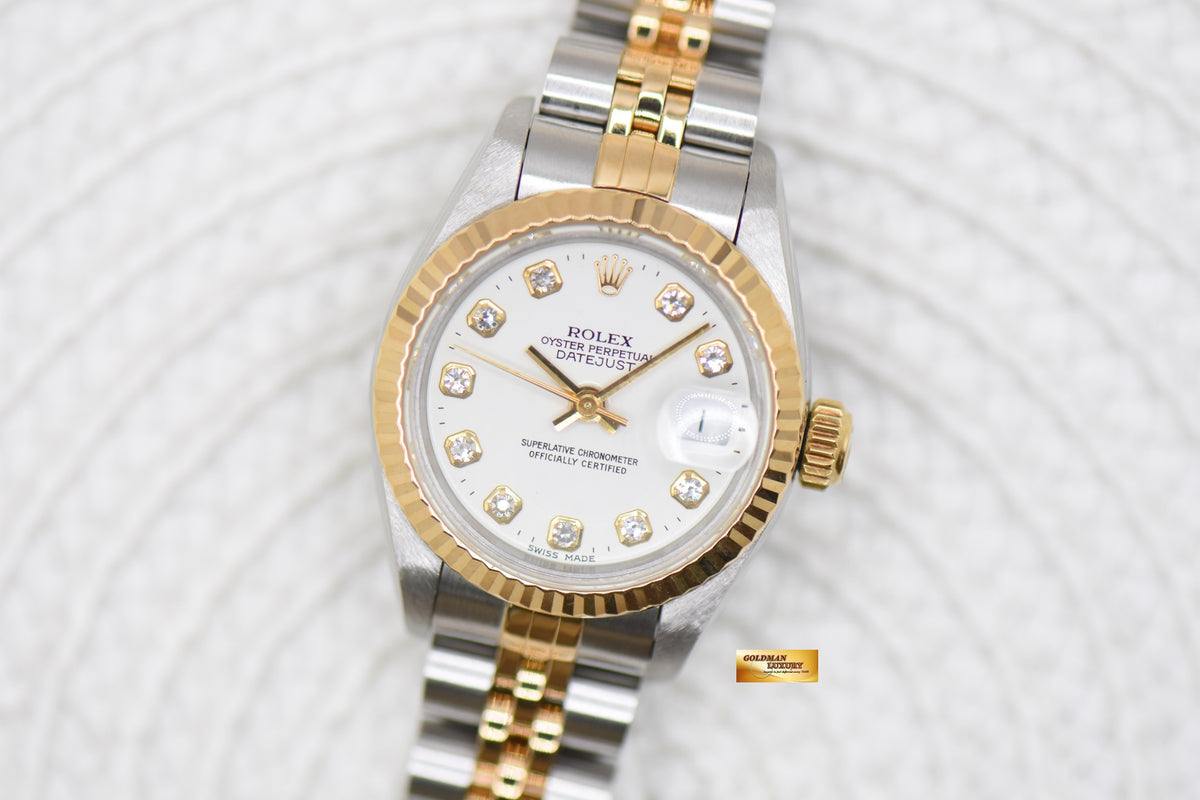 [SOLD] ROLEX OYSTER DATEJUST 26mm HALF-GOLD IN JUBILEE BRACELET WHITE DIAMOND DIAL 69173 (MINT)