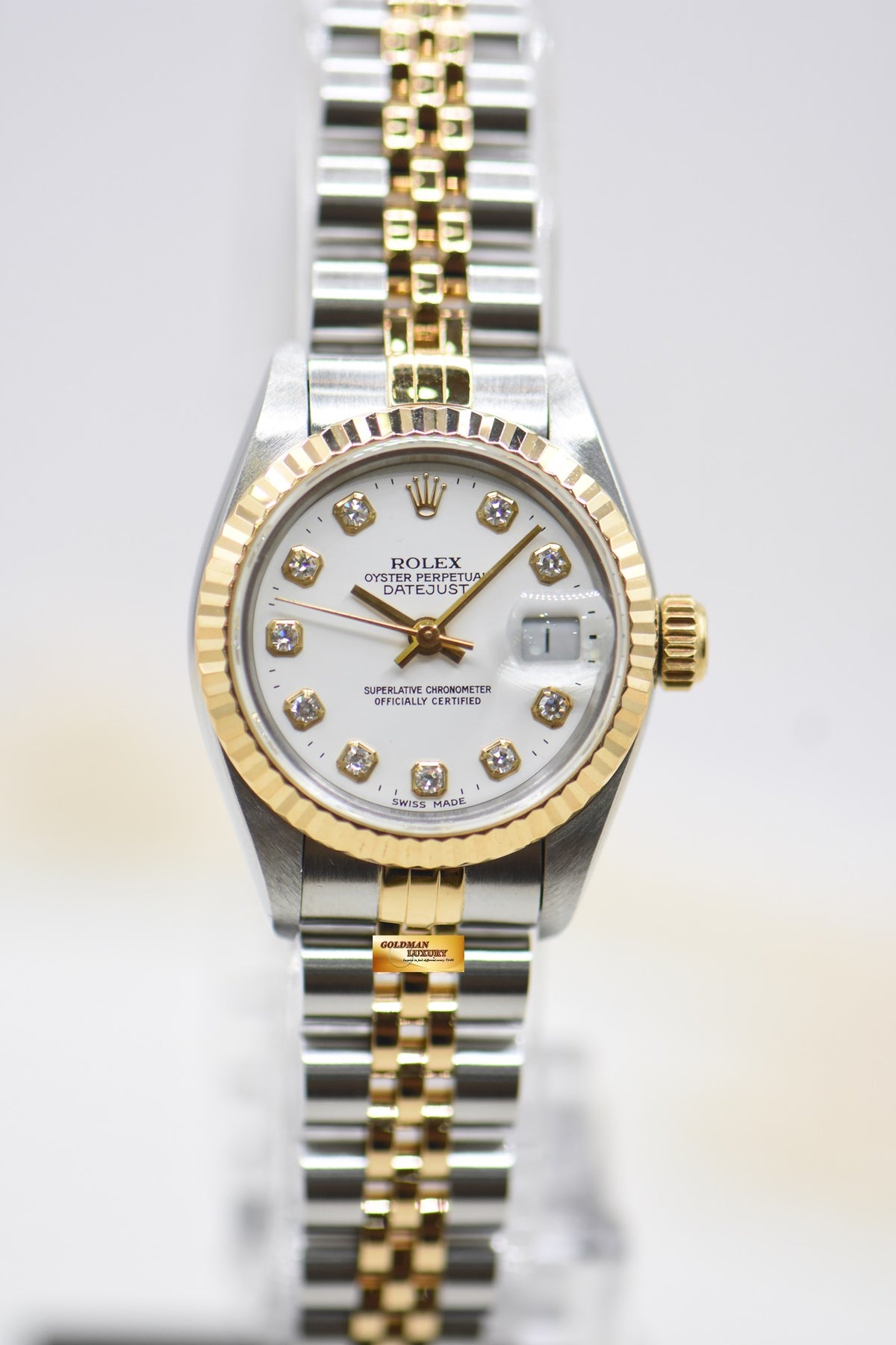 [SOLD] ROLEX OYSTER DATEJUST 26mm HALF-GOLD IN JUBILEE BRACELET WHITE DIAMOND DIAL 69173 (MINT)