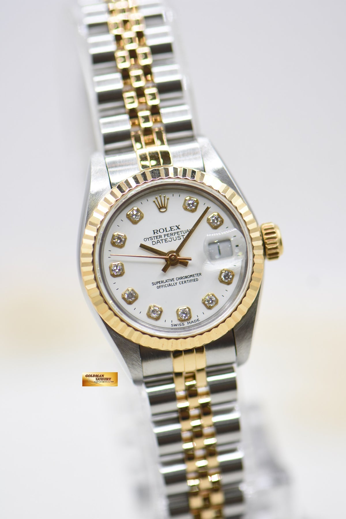 [SOLD] ROLEX OYSTER DATEJUST 26mm HALF-GOLD IN JUBILEE BRACELET WHITE DIAMOND DIAL 69173 (MINT)