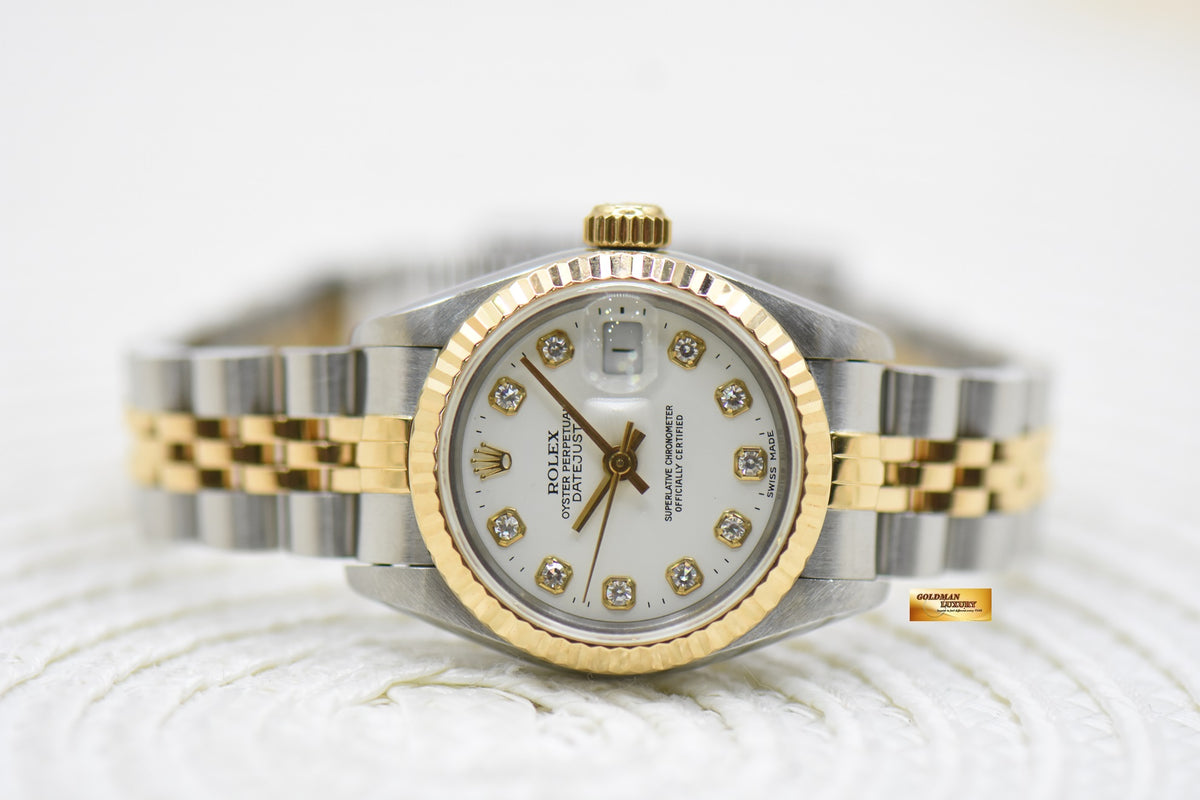 [SOLD] ROLEX OYSTER DATEJUST 26mm HALF-GOLD IN JUBILEE BRACELET WHITE DIAMOND DIAL 69173 (MINT)