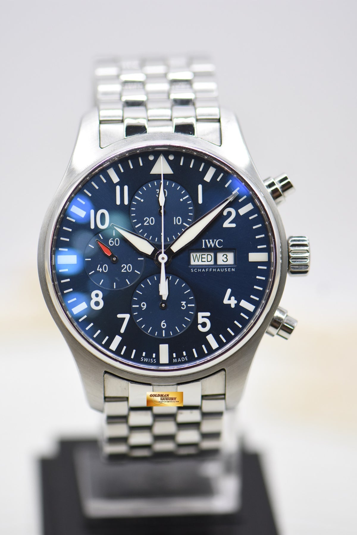 [SOLD] IWC PILOT CHRONOGRAPH 43mm DAY-DATE Le PETIT PRINCE STEEL BRACELET BLUE DIAL AUTOMATIC IW3777-17 (MINT)