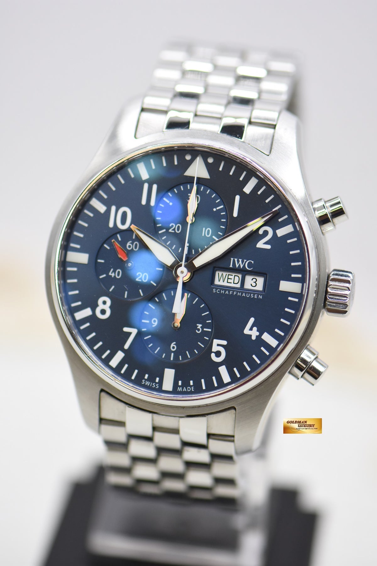[SOLD] IWC PILOT CHRONOGRAPH 43mm DAY-DATE Le PETIT PRINCE STEEL BRACELET BLUE DIAL AUTOMATIC IW3777-17 (MINT)