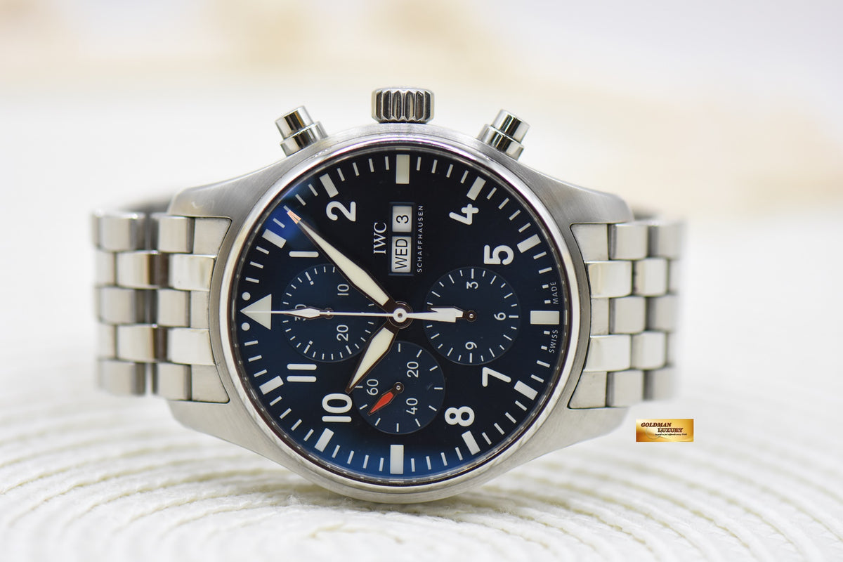 [SOLD] IWC PILOT CHRONOGRAPH 43mm DAY-DATE Le PETIT PRINCE STEEL BRACELET BLUE DIAL AUTOMATIC IW3777-17 (MINT)