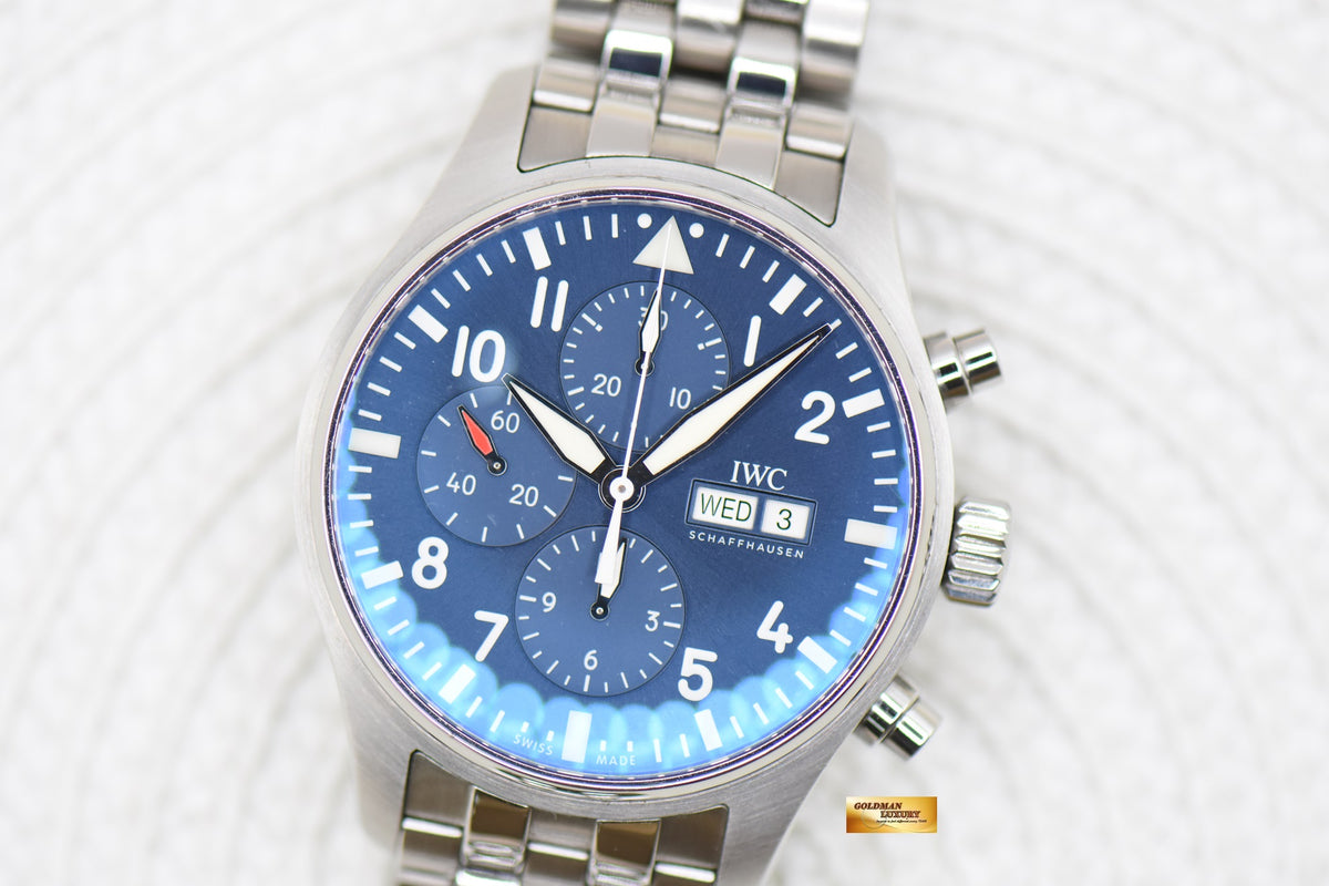 [SOLD] IWC PILOT CHRONOGRAPH 43mm DAY-DATE Le PETIT PRINCE STEEL BRACELET BLUE DIAL AUTOMATIC IW3777-17 (MINT)
