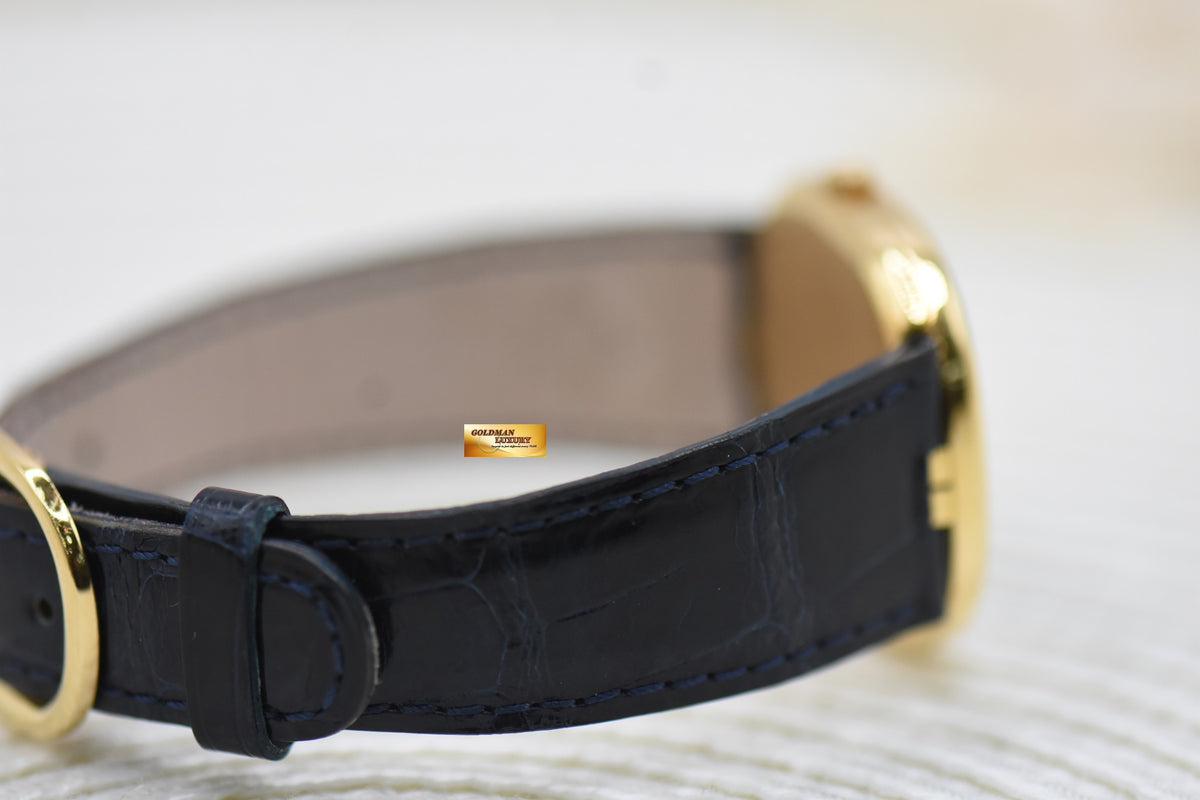 [SOLD] PATEK PHILIPPE GOLDEN ELLIPSE YELLOW GOLD IN LEATHER STRAP 30mm BLUE DIAL QUARTZ 3838J (MINT)