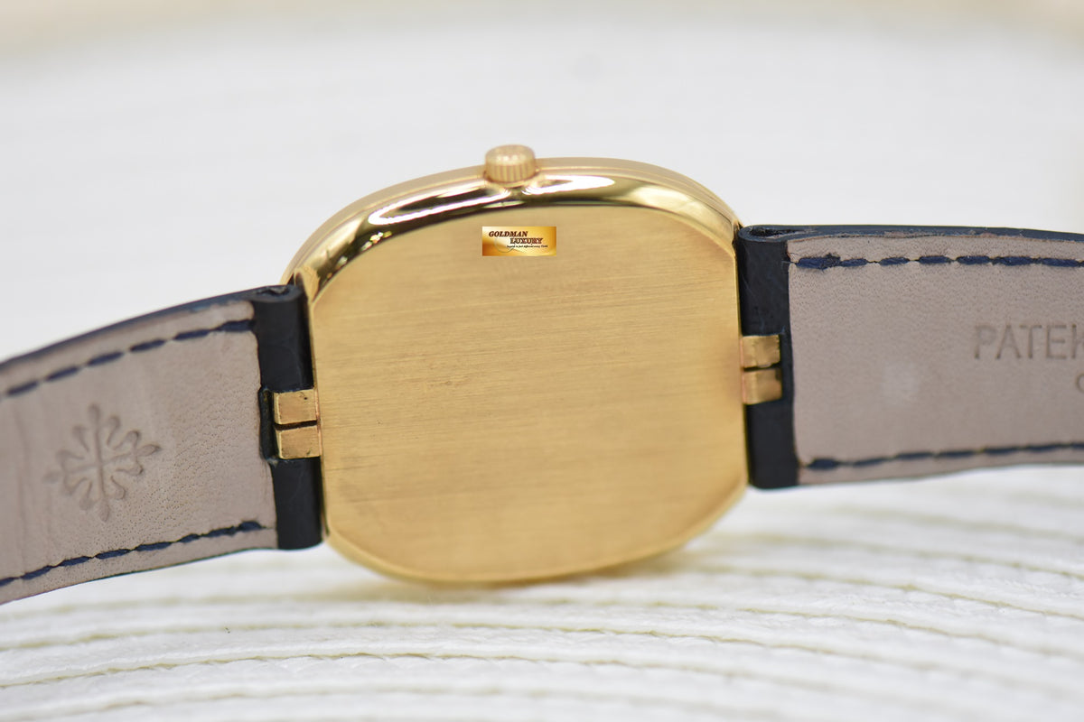 [SOLD] PATEK PHILIPPE GOLDEN ELLIPSE YELLOW GOLD IN LEATHER STRAP 30mm BLUE DIAL QUARTZ 3838J (MINT)