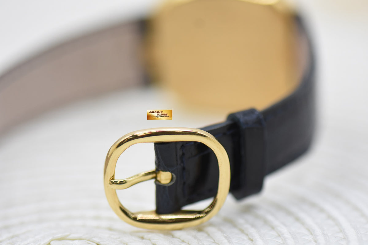 [SOLD] PATEK PHILIPPE GOLDEN ELLIPSE YELLOW GOLD IN LEATHER STRAP 30mm BLUE DIAL QUARTZ 3838J (MINT)