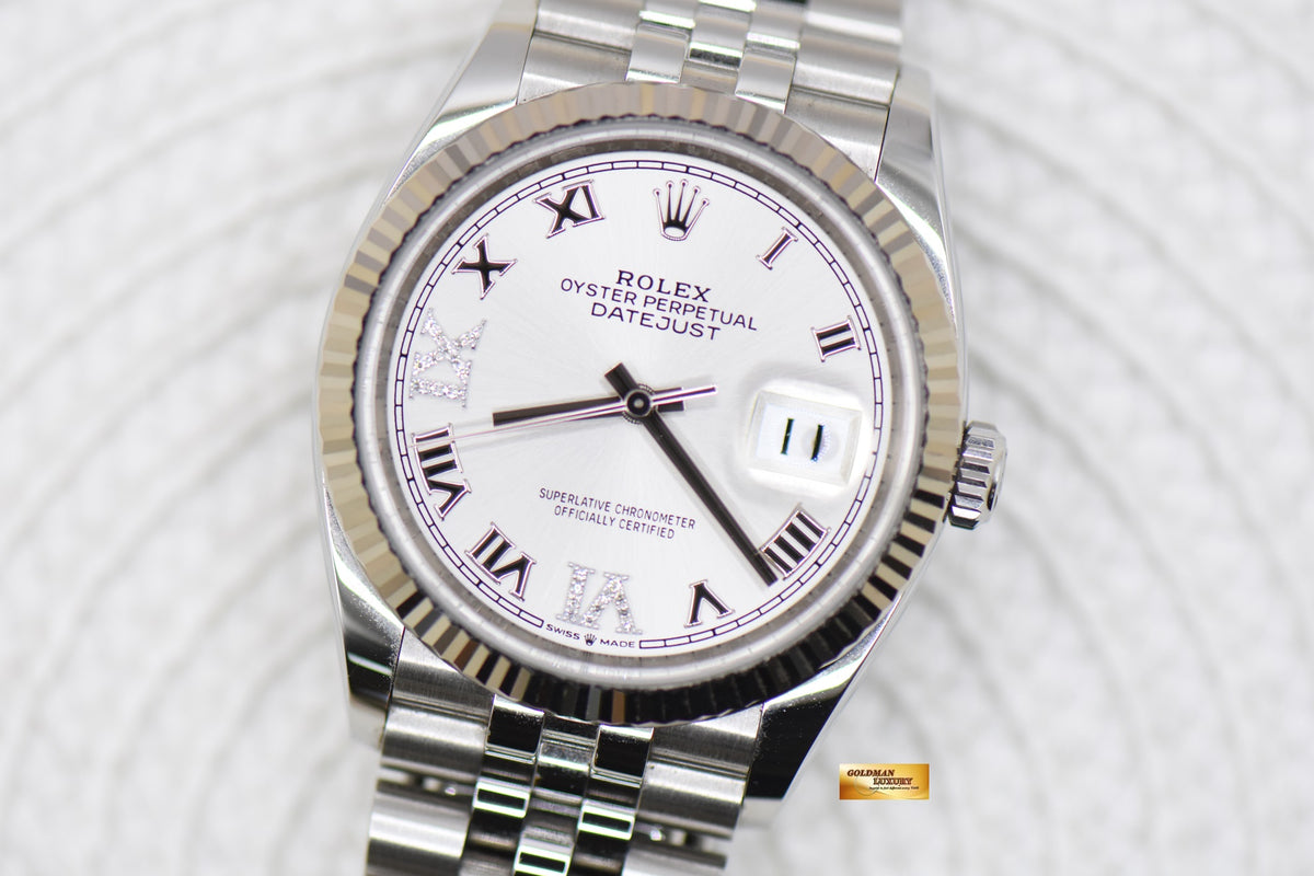 [SOLD] ROLEX OYSTER DATEJUST 36mm STEEL JUBILEE IN BRACELET SILVER ROMAN VIIX DIAMOND DIAL 126234 (MINT)