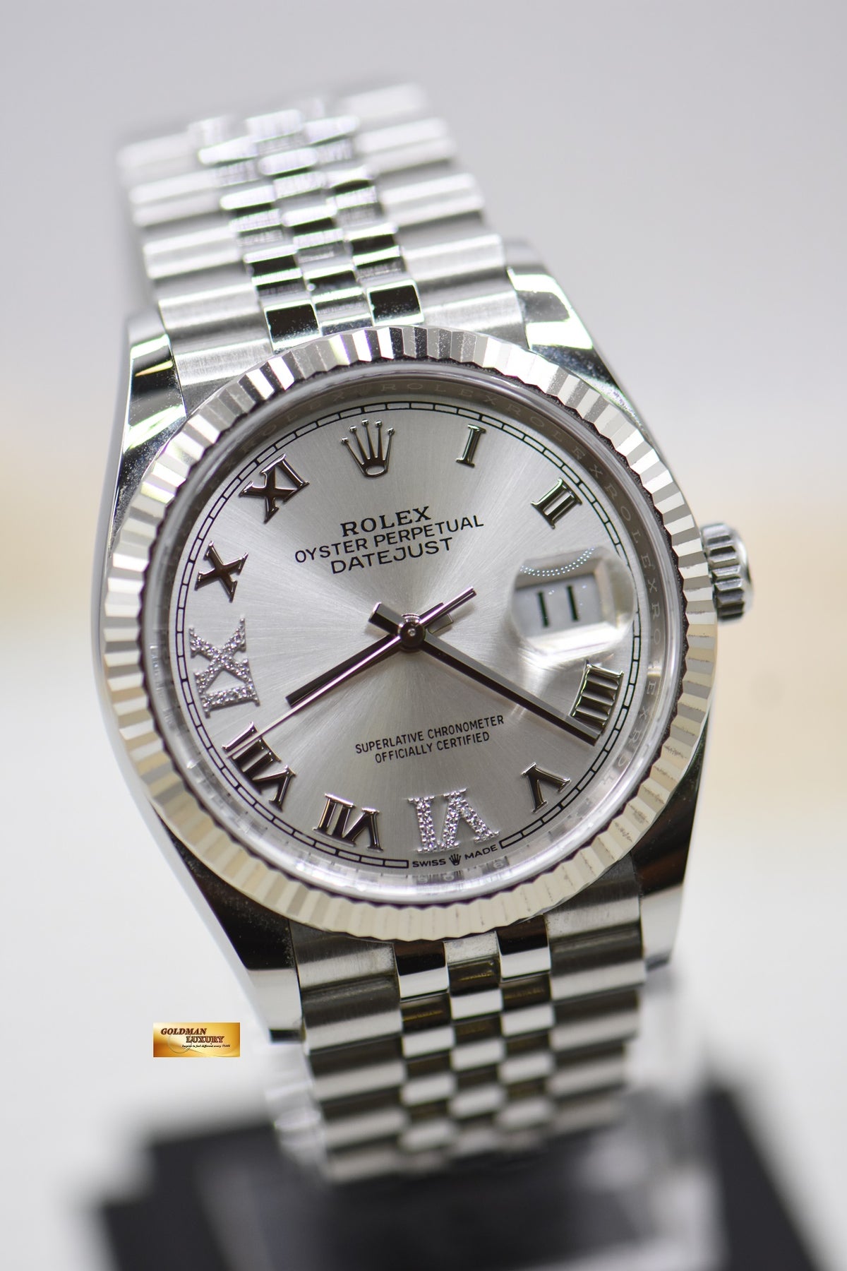 [SOLD] ROLEX OYSTER DATEJUST 36mm STEEL JUBILEE IN BRACELET SILVER ROMAN VIIX DIAMOND DIAL 126234 (MINT)