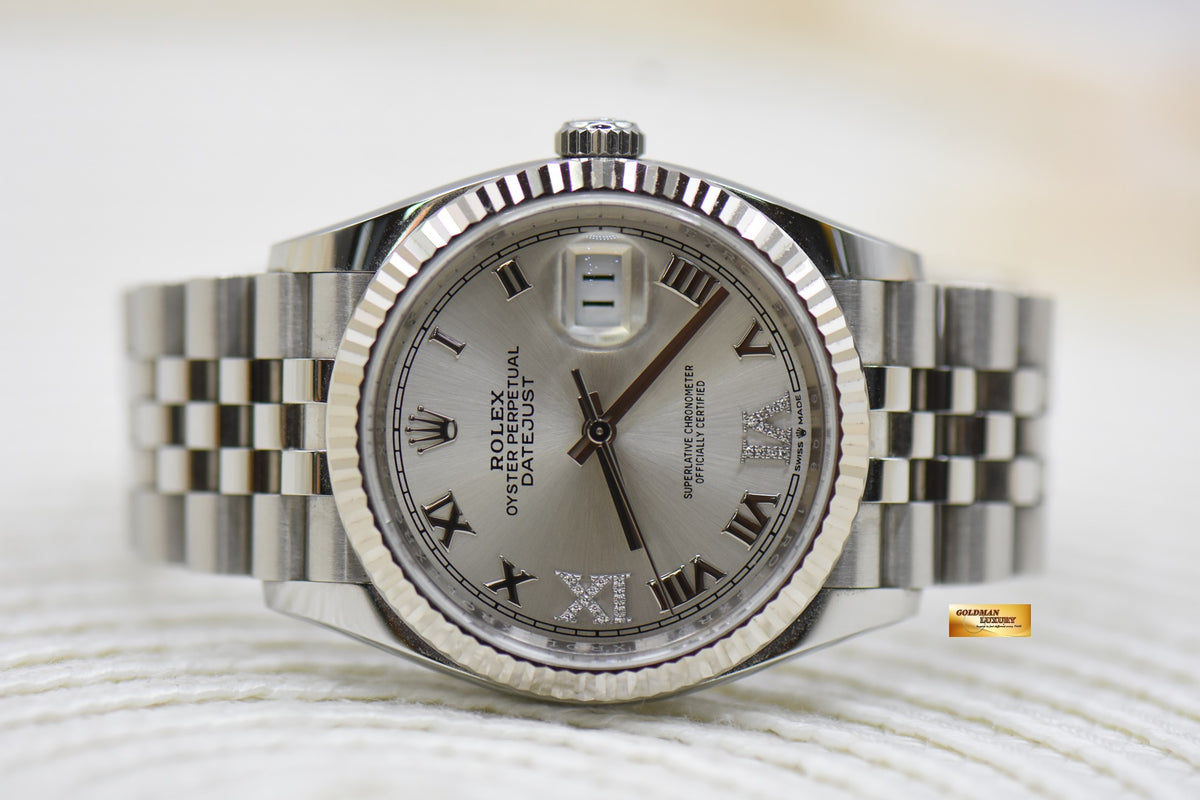 [SOLD] ROLEX OYSTER DATEJUST 36mm STEEL JUBILEE IN BRACELET SILVER ROMAN VIIX DIAMOND DIAL 126234 (MINT)