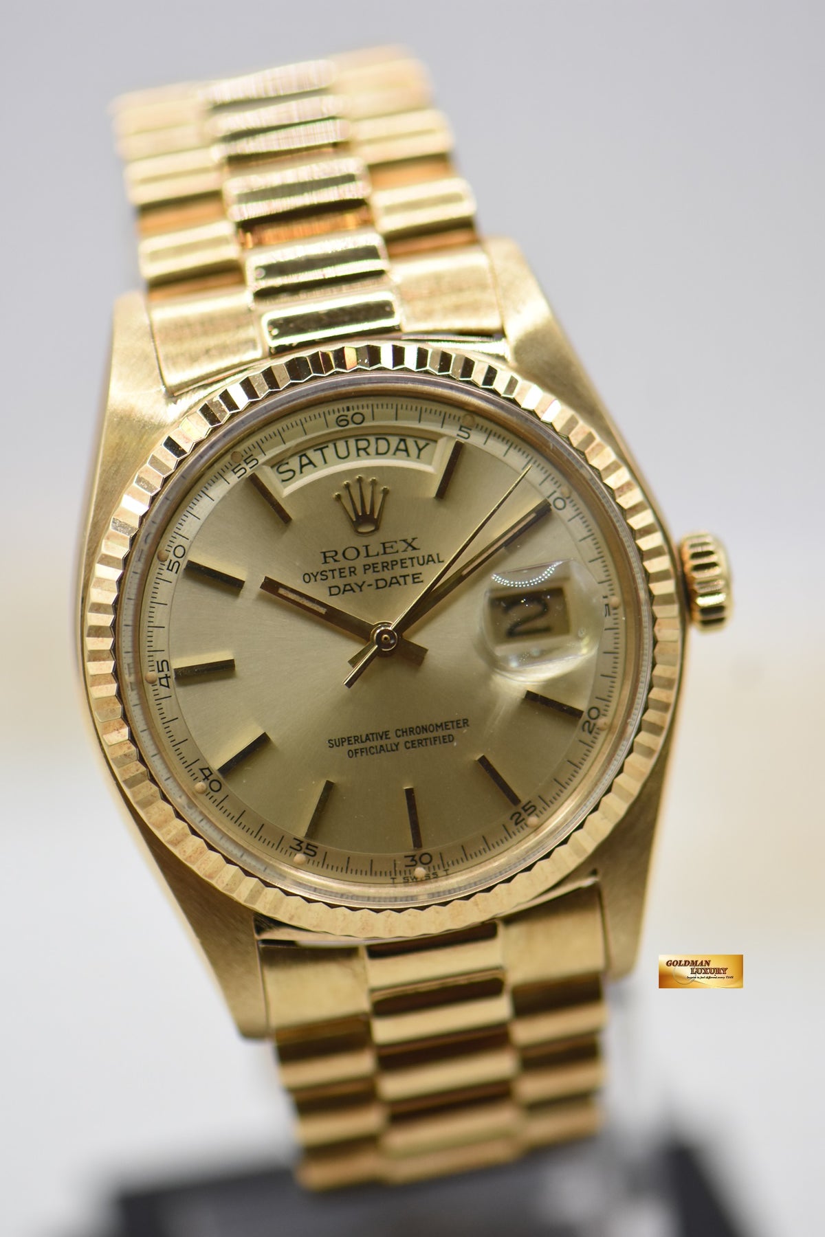 [SOLD] ROLEX OYSTER DAY-DATE 36mm YELLOW GOLD IN PRESIDENT BRACELET GOLD DIAL (NON-QUICK-SET DATE) 1803 (VINTAGE)