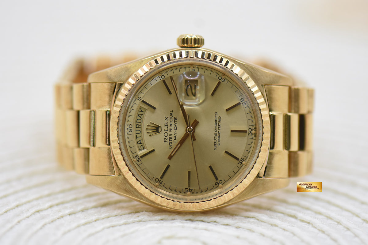 [SOLD] ROLEX OYSTER DAY-DATE 36mm YELLOW GOLD IN PRESIDENT BRACELET GOLD DIAL (NON-QUICK-SET DATE) 1803 (VINTAGE)