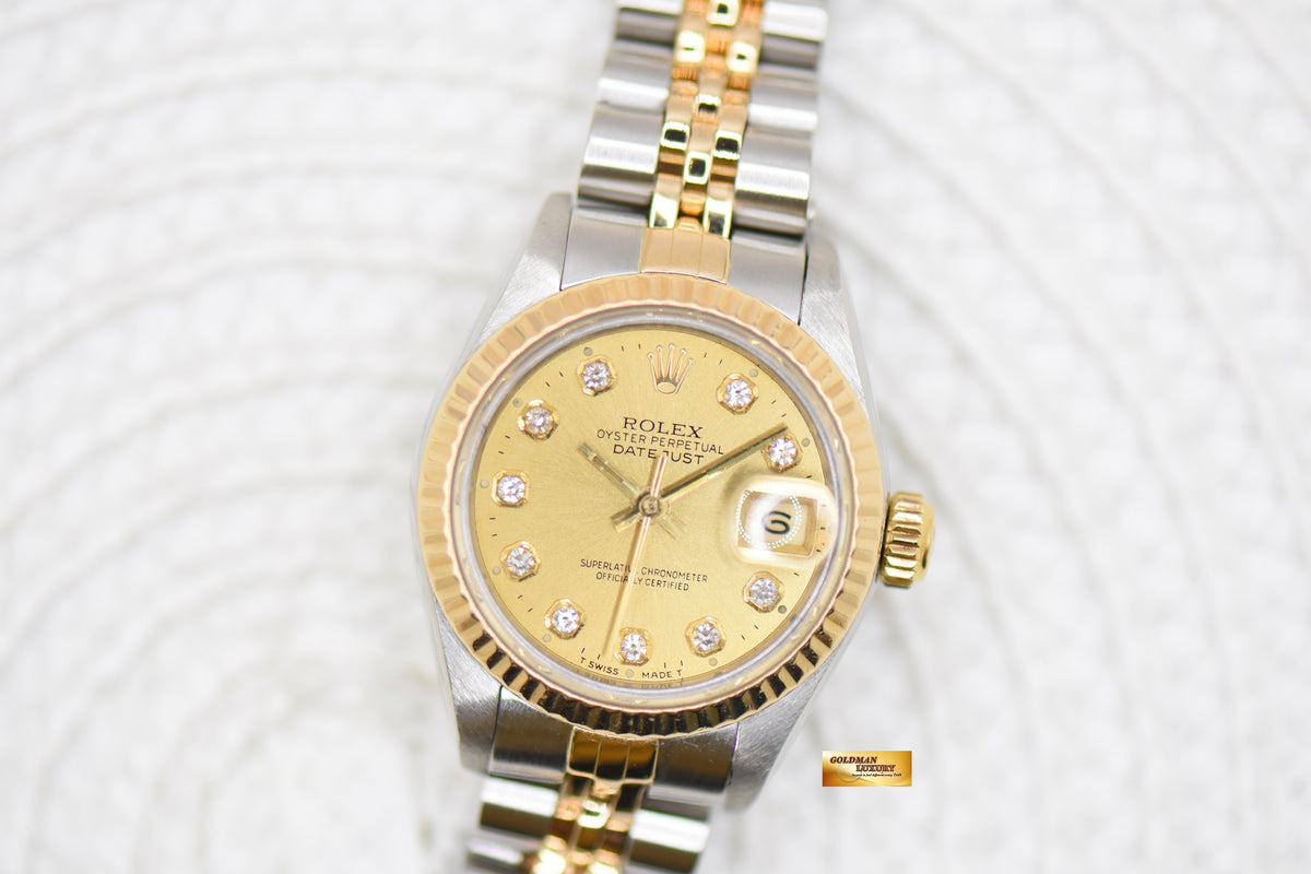 [SOLD] ROLEX OYSTER DATEJUST 26mm HALF-GOLD IN JUBILEE BRACELET WHITE DIAMOND DIAL 69173 (MINT)