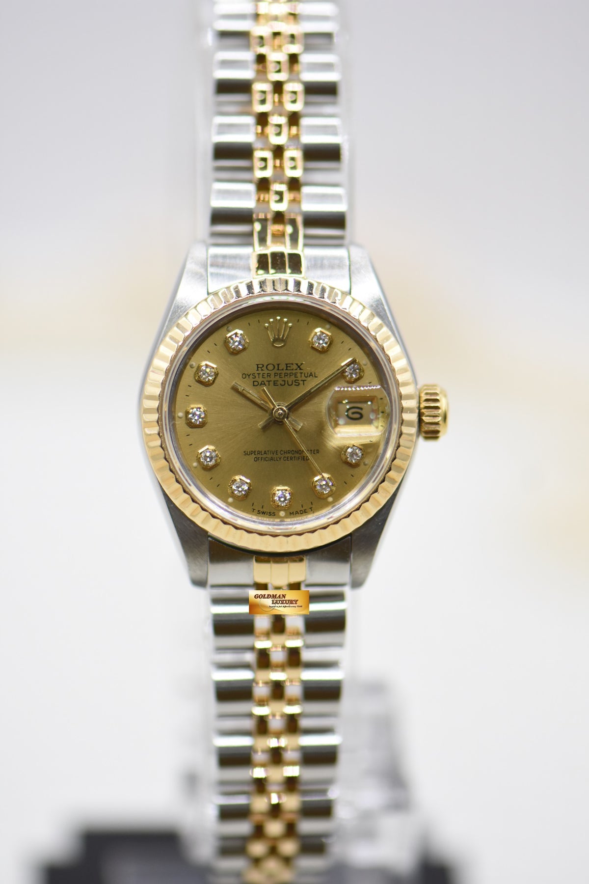 [SOLD] ROLEX OYSTER DATEJUST 26mm HALF-GOLD IN JUBILEE BRACELET WHITE DIAMOND DIAL 69173 (MINT)