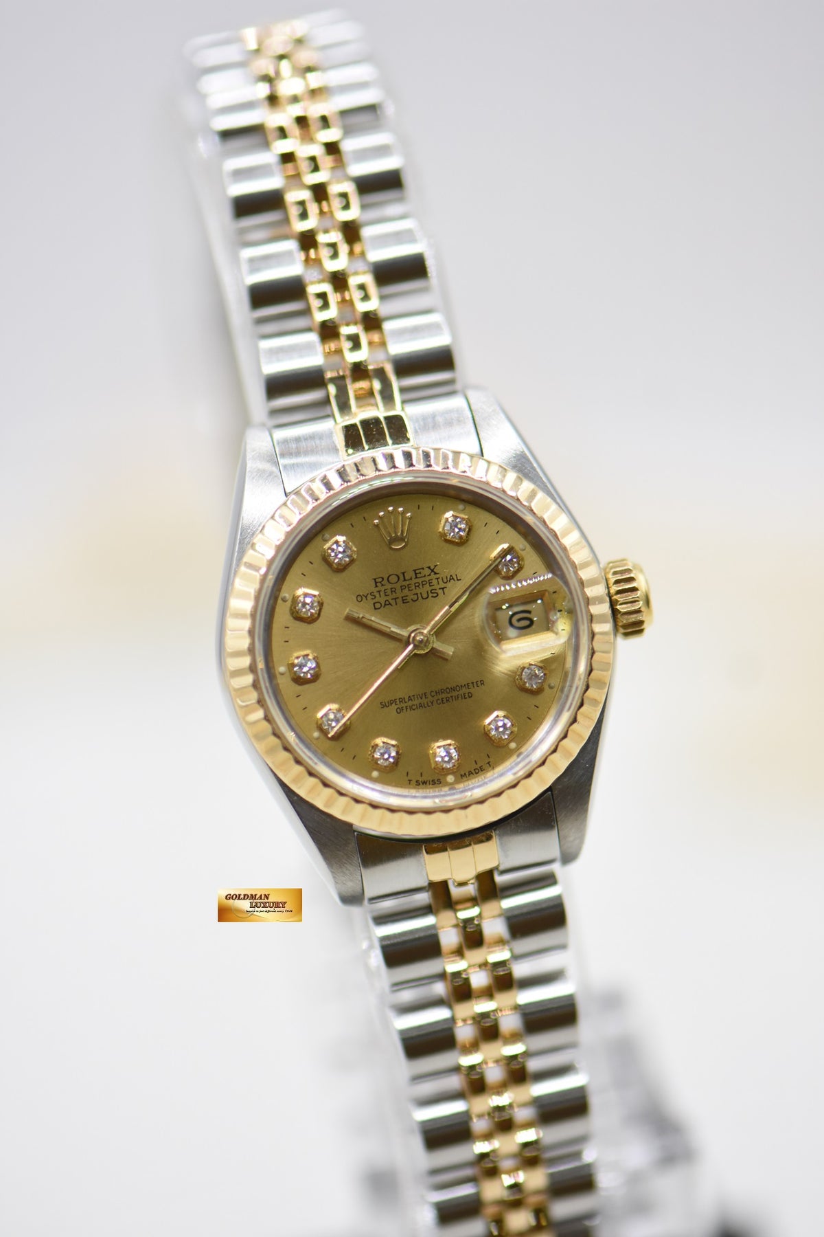 [SOLD] ROLEX OYSTER DATEJUST 26mm HALF-GOLD IN JUBILEE BRACELET WHITE DIAMOND DIAL 69173 (MINT)