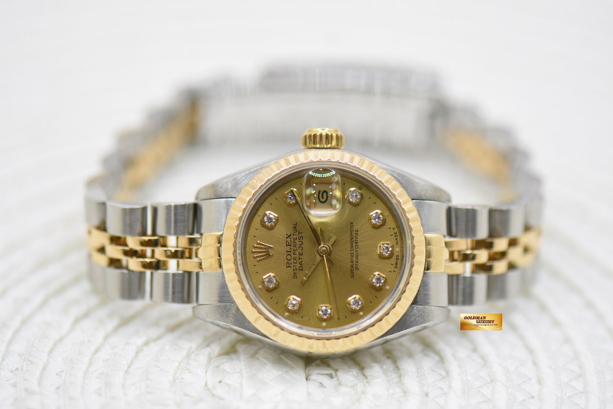 [SOLD] ROLEX OYSTER DATEJUST 26mm HALF-GOLD IN JUBILEE BRACELET WHITE DIAMOND DIAL 69173 (MINT)