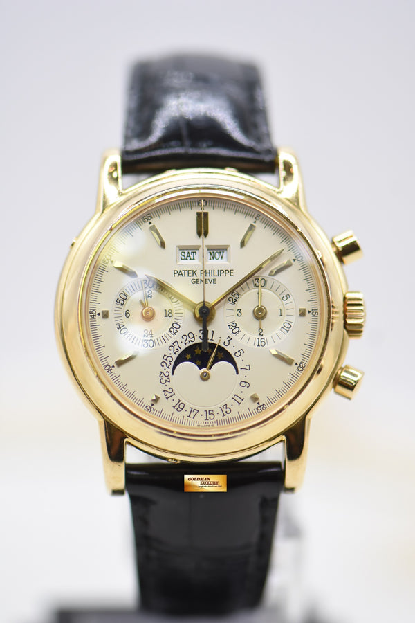 [SOLD] PATEK PHILIPPE PERPETUAL CHRONOGRAPH MOONPHASE 36mm YELLOW GOLD IN LEATHER STRAP MANUAL WINDING – 3RD SERIES – 3970EJ (VINTAGE-RARE)