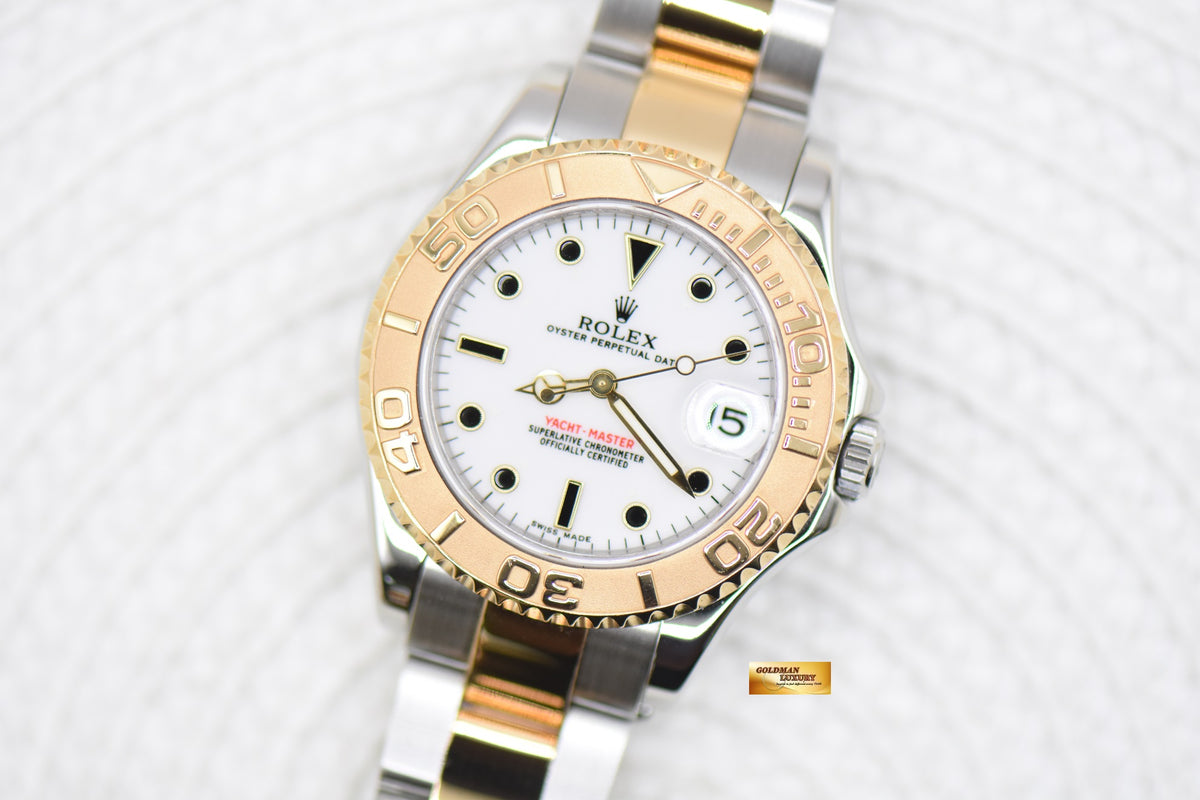[SOLD] ROLEX OYSTER YACHT MASTER 35mm HALF GOLD IN  BRACELET WHITE DIAL 168623 (MINT)
