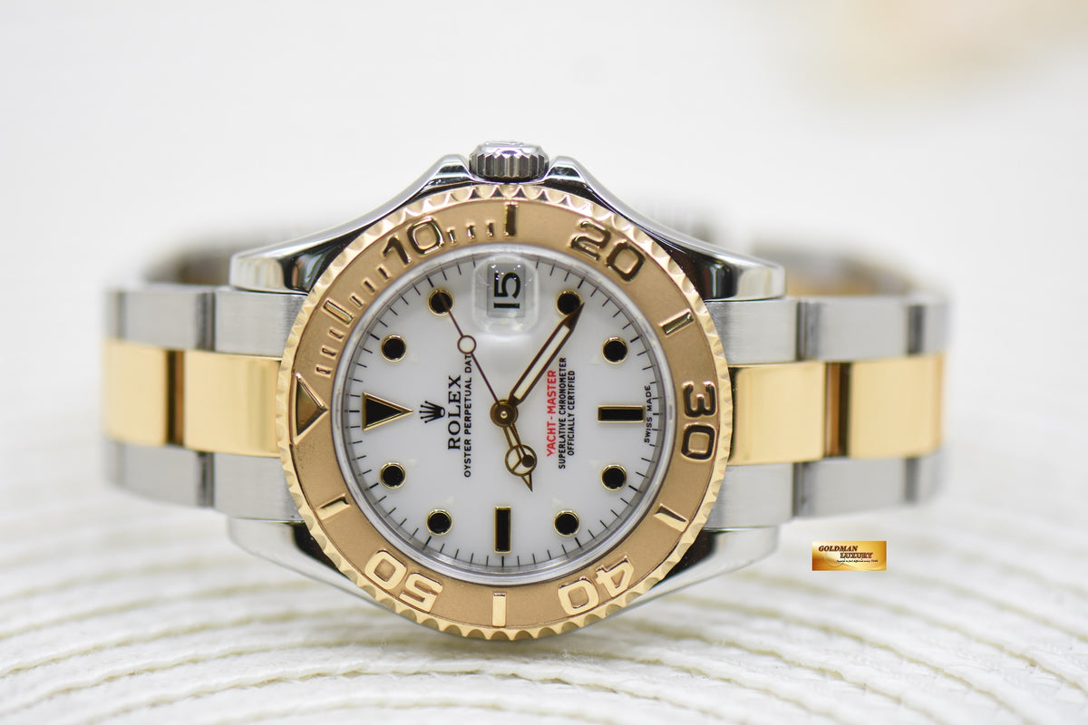 [SOLD] ROLEX OYSTER YACHT MASTER 35mm HALF GOLD IN  BRACELET WHITE DIAL 168623 (MINT)