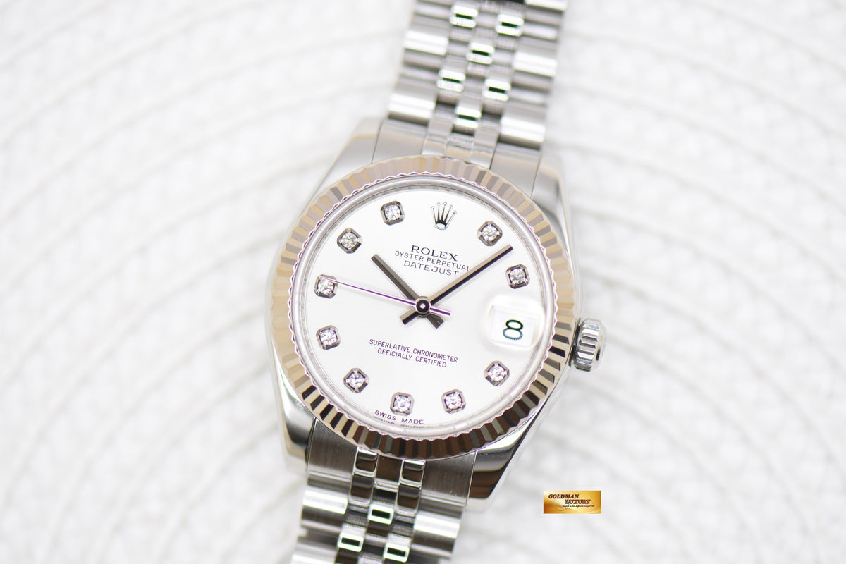 [SOLD] ROLEX OYSTER DATEJUST 31mm STEEL IN JUBILEE BRACELET SILVER DIAMOND DIAL 178274 (MINT)