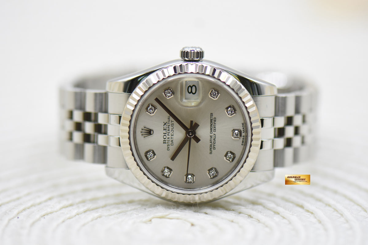 [SOLD] ROLEX OYSTER DATEJUST 31mm STEEL IN JUBILEE BRACELET SILVER DIAMOND DIAL 178274 (MINT)