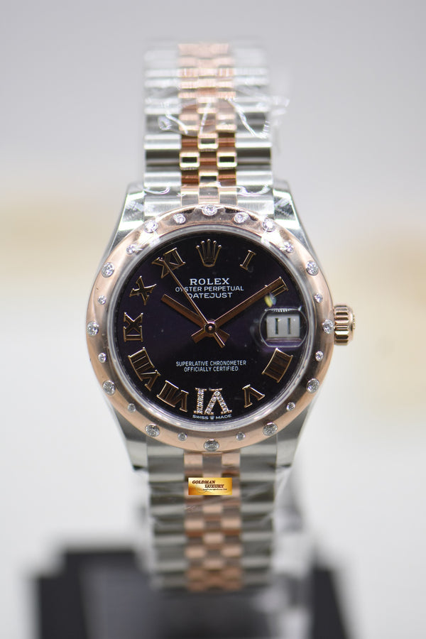 ROLEX OYSTER DATEJUST 31 BOYSIZE DARK AUBERGINE DIAL EVEROSE-GOLD / STEEL IN OYSTER DIAMOND BEZEL 278341RBR (NEW)
