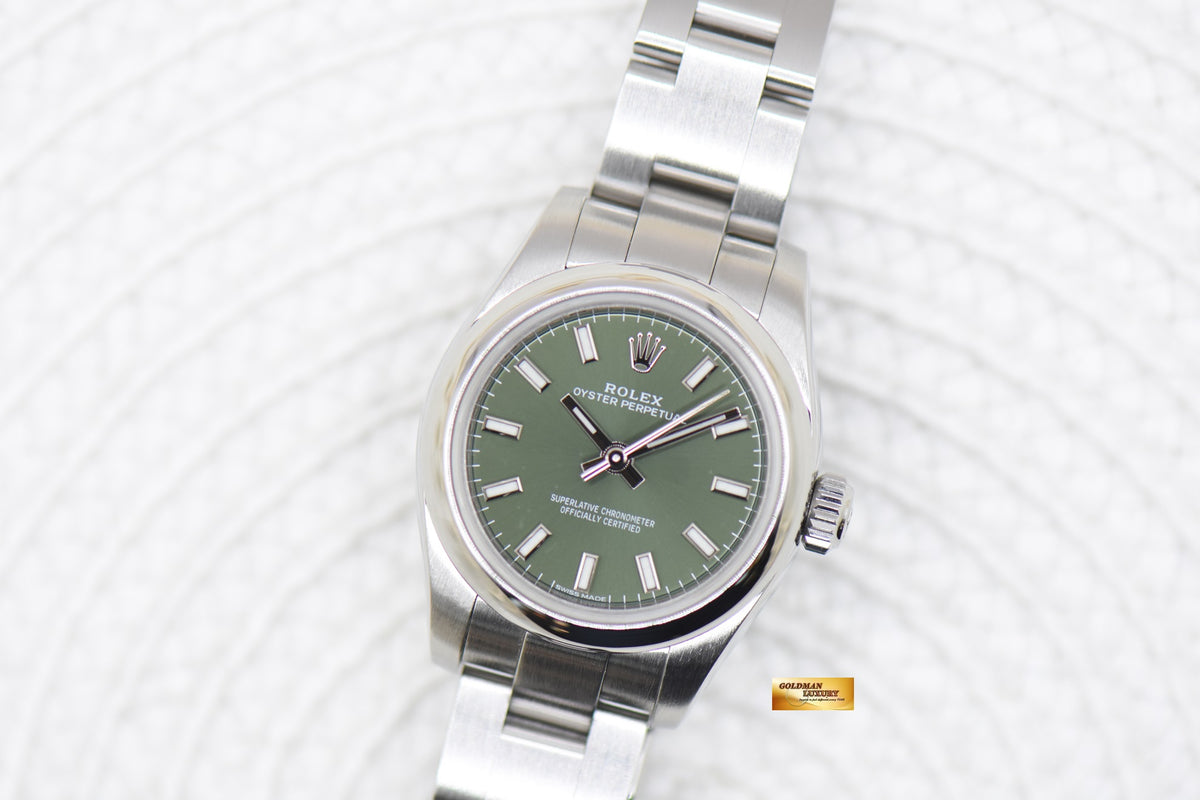 [SOLD] ROLEX OYSTER PERPETUAL 26mm STEEL BRACELET OLIVE GREEN DIAL 176200 (MINT)